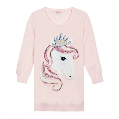 bluezoo Girls' pink sequin horse jumper